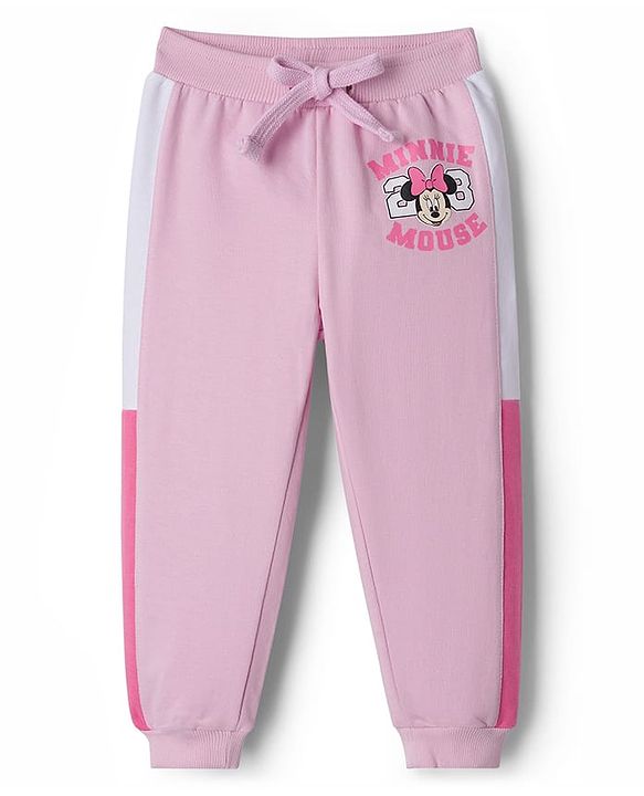 Babyhug Disney Terry Knit Full Sleeves Cut & Sew Sweatshirt & Lounge Pant Set with Minnie Mouse Graphic & Kangaroo Pocket - Pink
