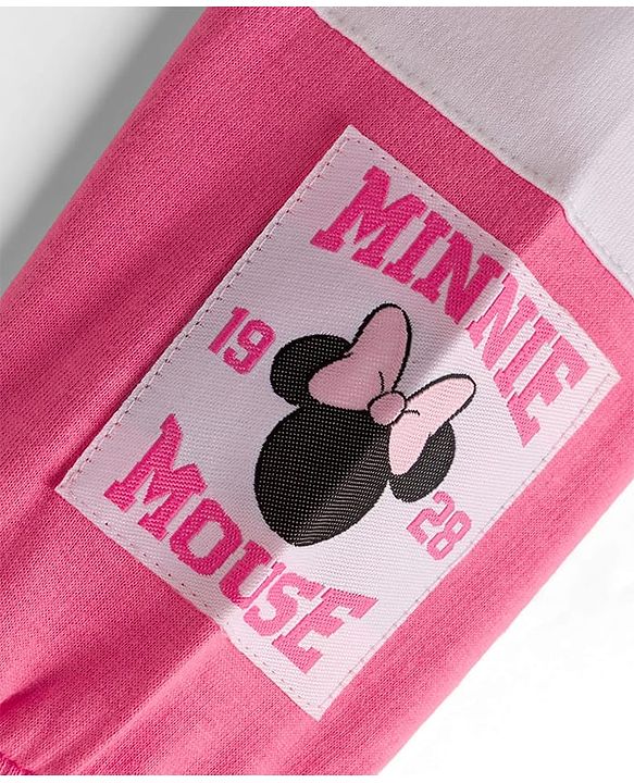 Babyhug Disney Terry Knit Full Sleeves Cut & Sew Sweatshirt & Lounge Pant Set with Minnie Mouse Graphic & Kangaroo Pocket - Pink