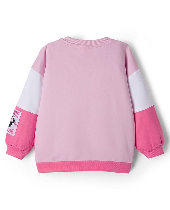 Babyhug Disney Terry Knit Full Sleeves Cut & Sew Sweatshirt & Lounge Pant Set with Minnie Mouse Graphic & Kangaroo Pocket - Pink