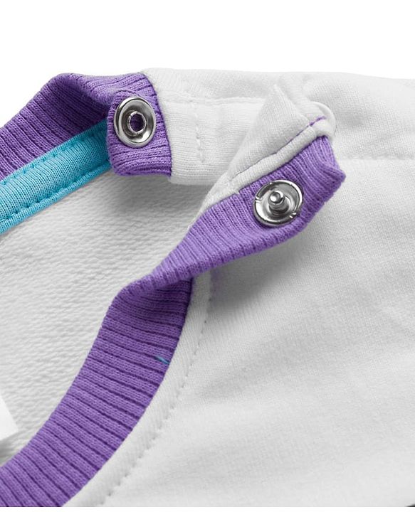 Babyhug Disney Terry Knit Drop Shoulder Full Sleeves Cut and Sew Sweatshirt and Track Pants with Minnie Graphic - Purple & Light Blue