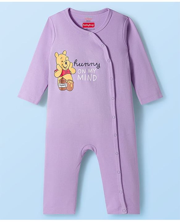 Babyhug Disney Interlock Knit Full Sleeves Romper with Winnie the Pooh Graphic Pack of 3 - White Lavender & Sea Green