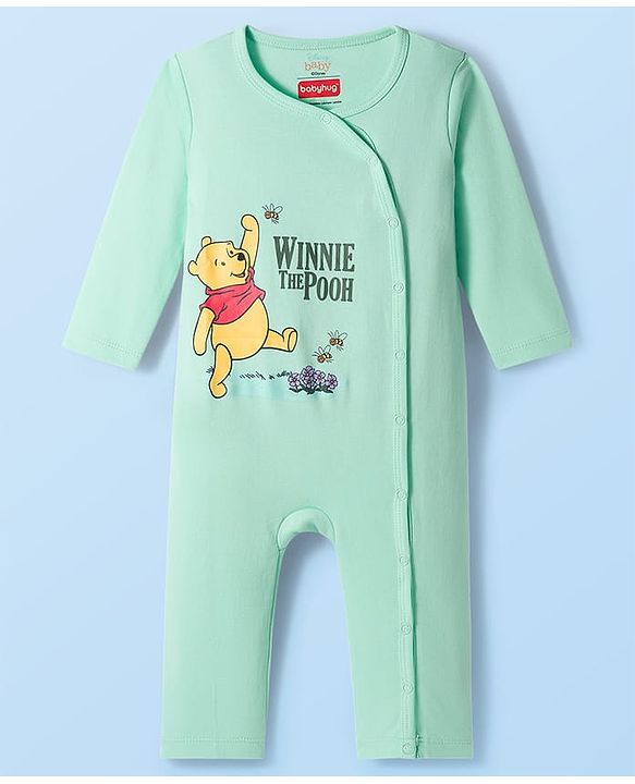 Babyhug Disney Interlock Knit Full Sleeves Romper with Winnie the Pooh Graphic Pack of 3 - White Lavender & Sea Green