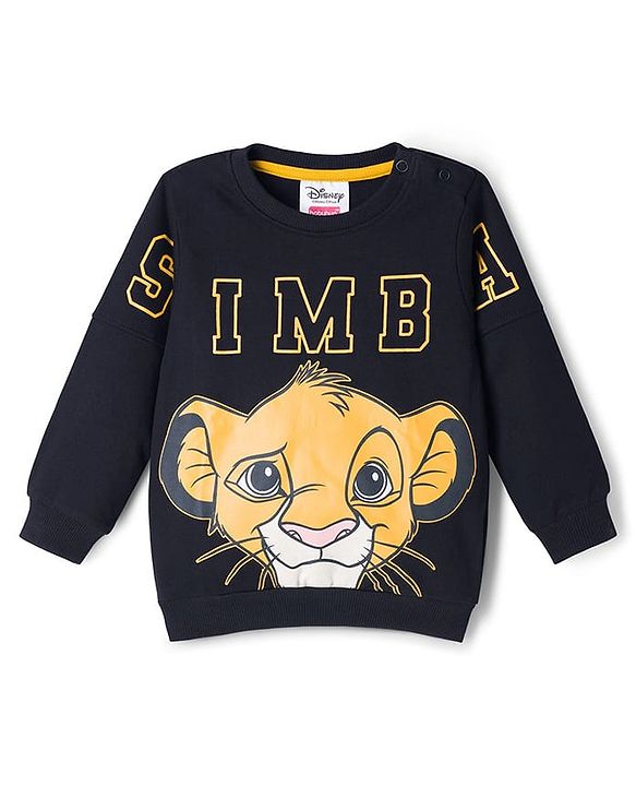 Babyhug Disney Terry Knit Full Sleeves Sweatshirt & Lounge Pant Set with Lion King Graphic - Black
