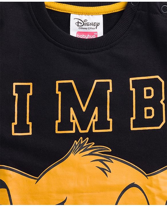 Babyhug Disney Terry Knit Full Sleeves Sweatshirt & Lounge Pant Set with Lion King Graphic - Black