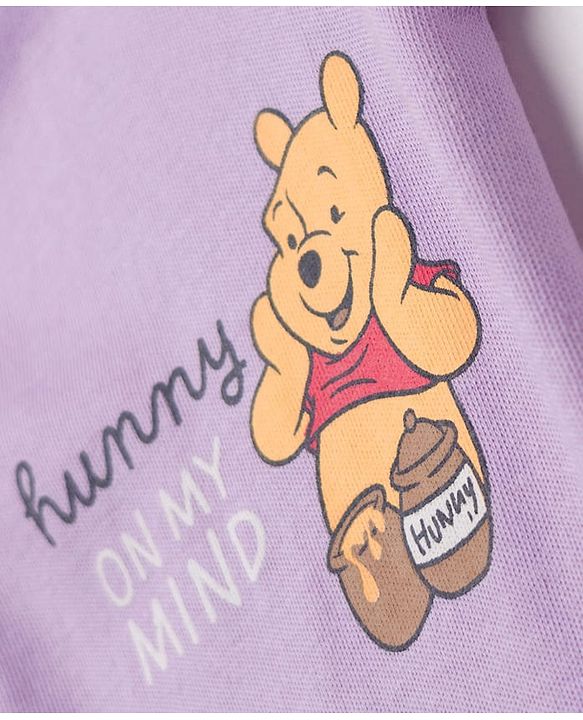 Babyhug Disney Interlock Knit Full Sleeves Sleepsuit With Winnie the Pooh Print Pack of 2 - White & Purple