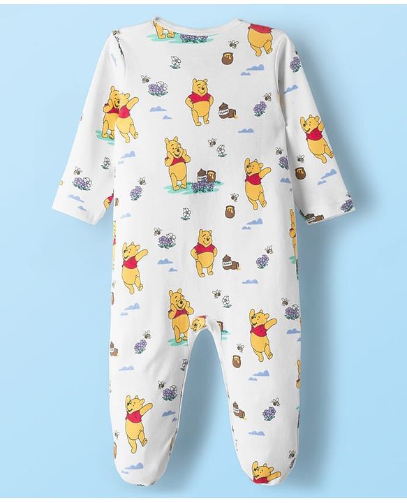 Babyhug Disney Interlock Knit Full Sleeves Sleepsuit With Winnie the Pooh Print Pack of 2 - White & Purple