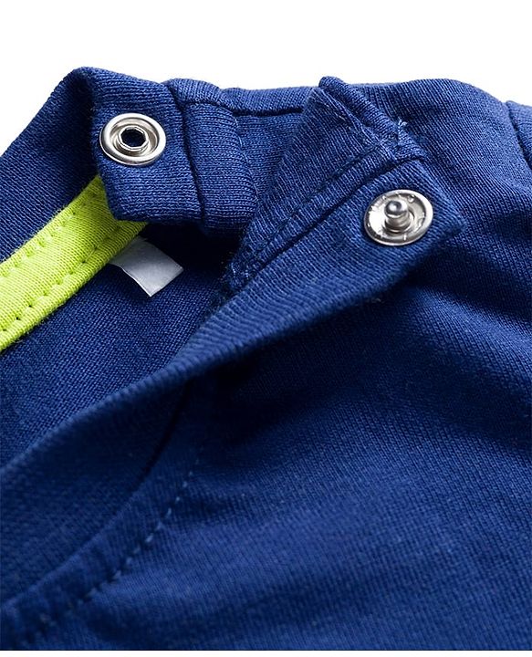 Babyhug 100% Cotton Knit Full Sleeves T-Shirts with Stripe & Happy & Goal Time Text Print Pack of 3 - Navy Blue & Lime Green