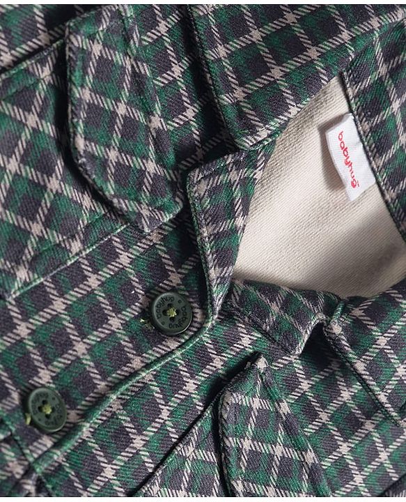 Babyhug Suede Woven Full Sleeves Winter Frocks with Checks - Dark Green