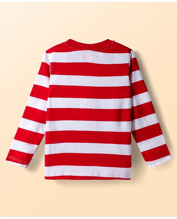 Babyhug 100% Cotton Knit Full Sleeves T-Shirts with Dino Print & Stripes Pack of 3 - Navy Blue White & White