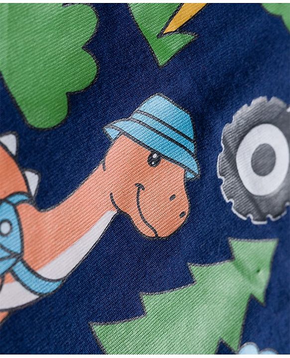 Babyhug 100% Cotton Knit Full Sleeves T-Shirts with Dino Print & Stripes Pack of 3 - Navy Blue White & White