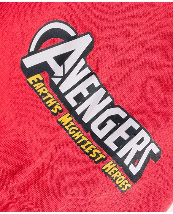 Pine Kids Marvel Terry Knit Oversized Drop Shoulder Half Sleeves Cut & Sew Polo T-Shirt with Avengers Graphic - White & Red