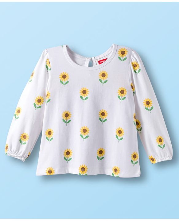 Babyhug 100% Cotton Knit Full Sleeves T-Shirts with Floral Bear & Heart Print Pack of 3 - White Pink & Green