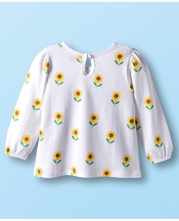 Babyhug 100% Cotton Knit Full Sleeves T-Shirts with Floral Bear & Heart Print Pack of 3 - White Pink & Green