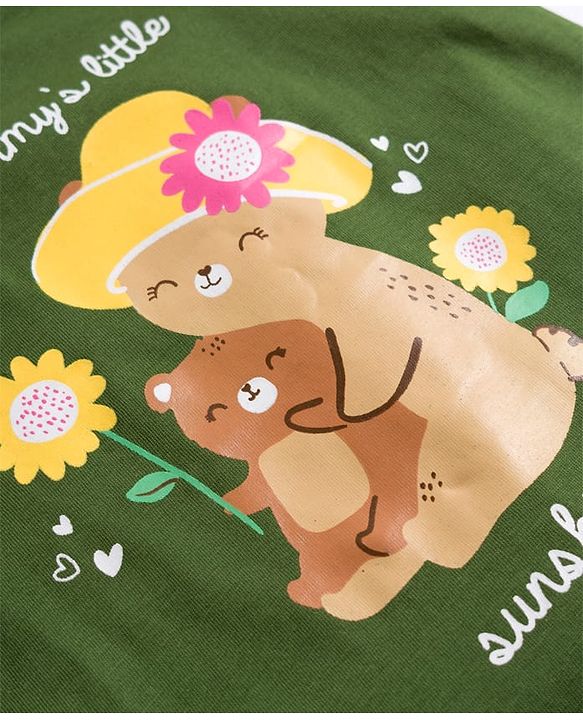 Babyhug 100% Cotton Knit Full Sleeves T-Shirts with Floral Bear & Heart Print Pack of 3 - White Pink & Green