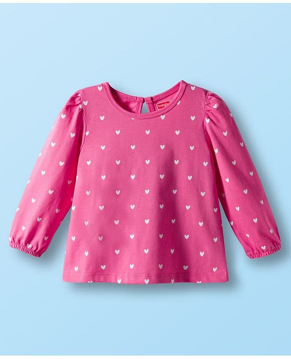 Babyhug 100% Cotton Knit Full Sleeves T-Shirts with Floral Bear & Heart Print Pack of 3 - White Pink & Green