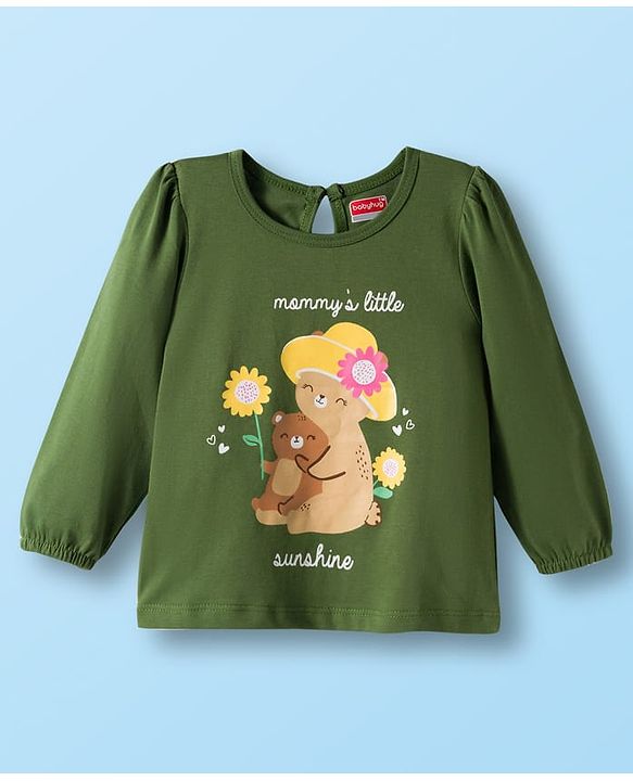 Babyhug 100% Cotton Knit Full Sleeves T-Shirts with Floral Bear & Heart Print Pack of 3 - White Pink & Green