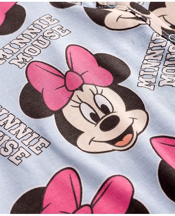 Babyhug Disney Interlock Knit Full Sleeves Front Open Romper with Minnie Mouse Graphics - Blue