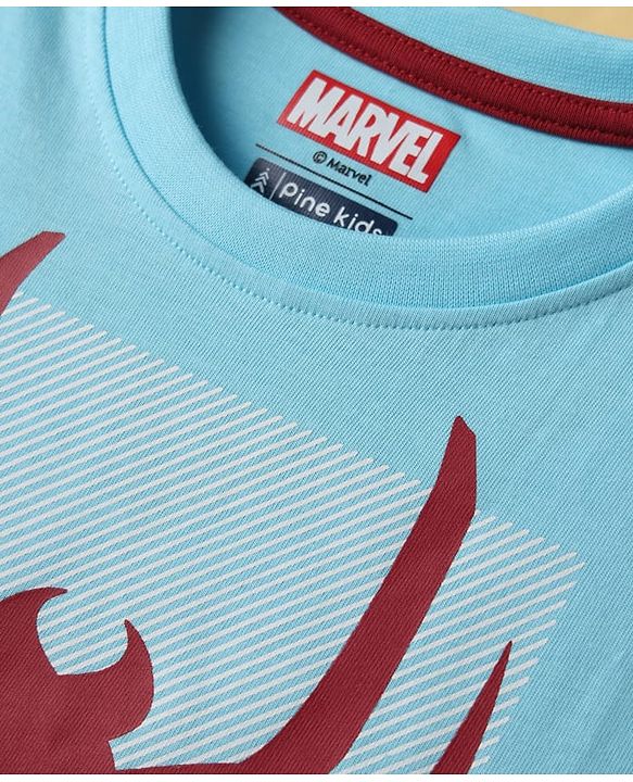 Pine Kids Marvel Single Jersey Knit Full Sleeves T-Shirt with Spider-Man Graphic - Light Blue