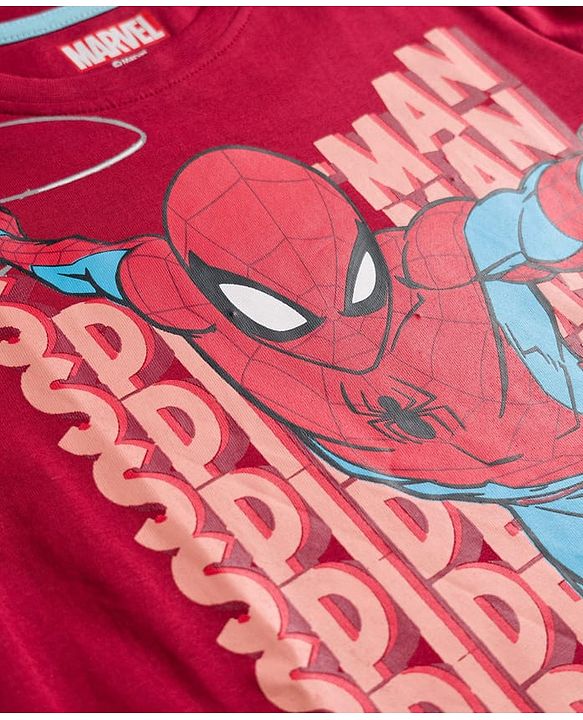 Pine Kids Marvel Single Jersey Knit Full Sleeves T-Shirt with Spider-Man Graphic - Red
