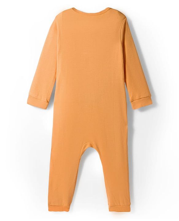 Babyhug Disney Interlock Knit Full Sleeves Front Open Romper with Minnie Mouse Graphics - Orange