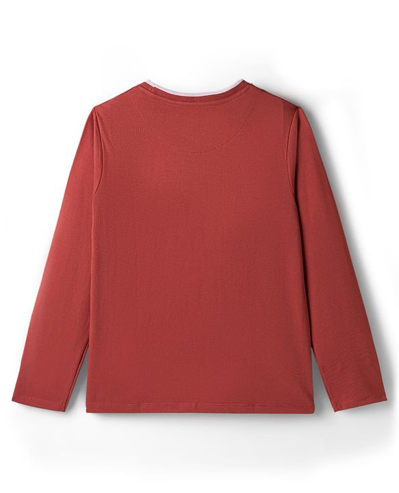 Pine Kids Disney Single Jersey Knit Full Sleeves T-Shirt with Mickey Mouse Graphic - Red