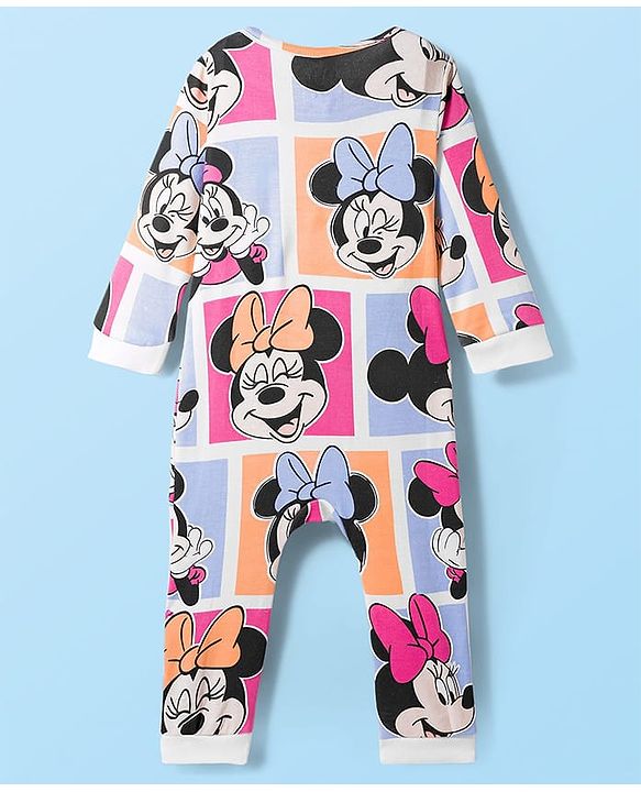 Babyhug Disney Interlock Knit Full Sleeves Front Open Romper with Minnie Mouse Graphics - Multicolor
