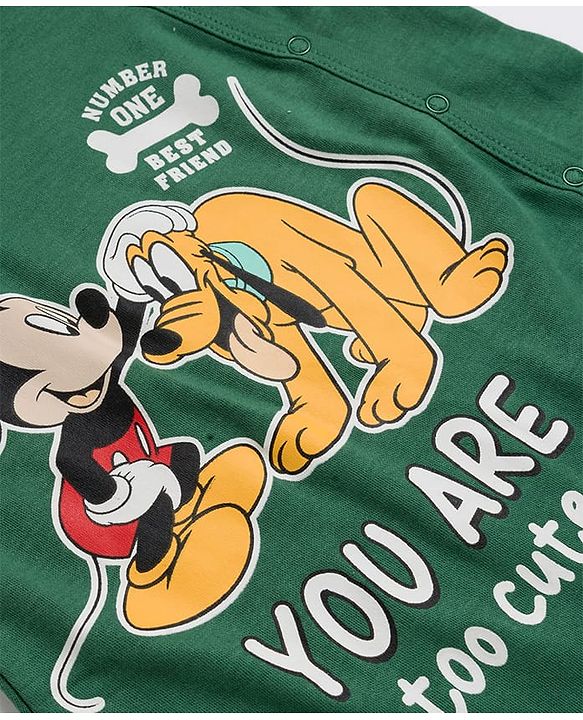 Babyhug Disney Interlock Knit Full Sleeves Romper With Mickey Mouse & Friends Print - Green