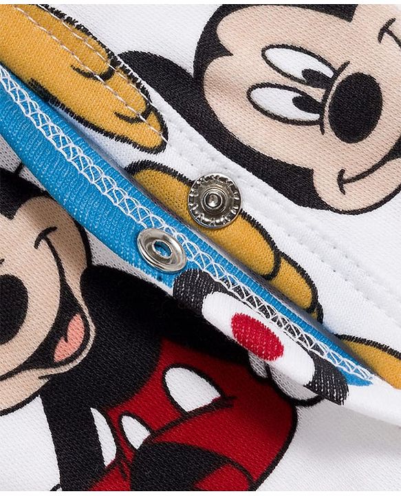 Babyhug Disney Interlock Knit Full Sleeves Romper with Mickey Mouse and Friends Graphics - White