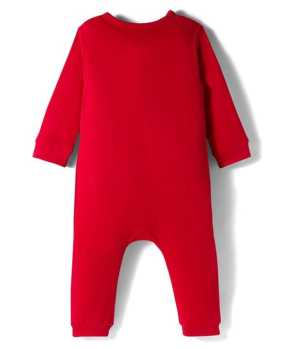 Babyhug Disney Interlock Knit Full Sleeves Romper With Mickey Mouse & Friends Printed - Red