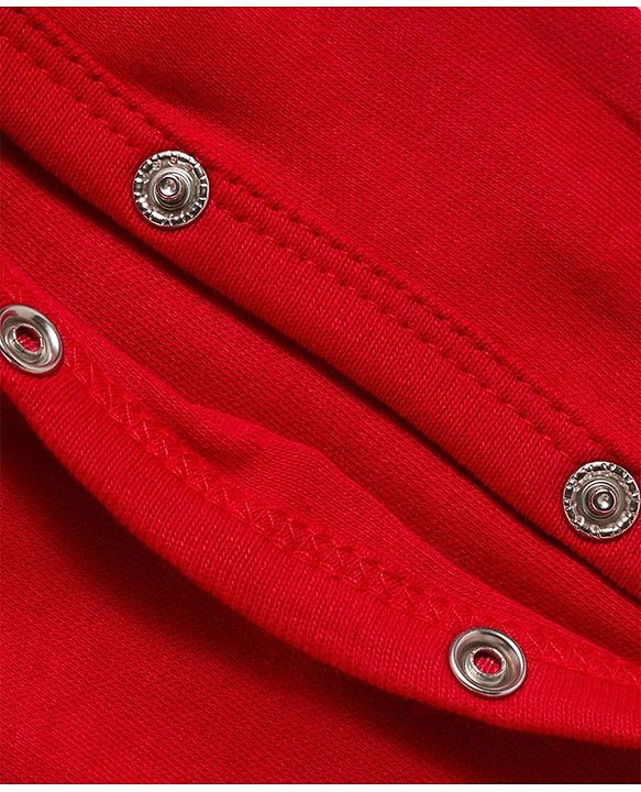 Babyhug Disney Interlock Knit Full Sleeves Romper With Mickey Mouse & Friends Printed - Red