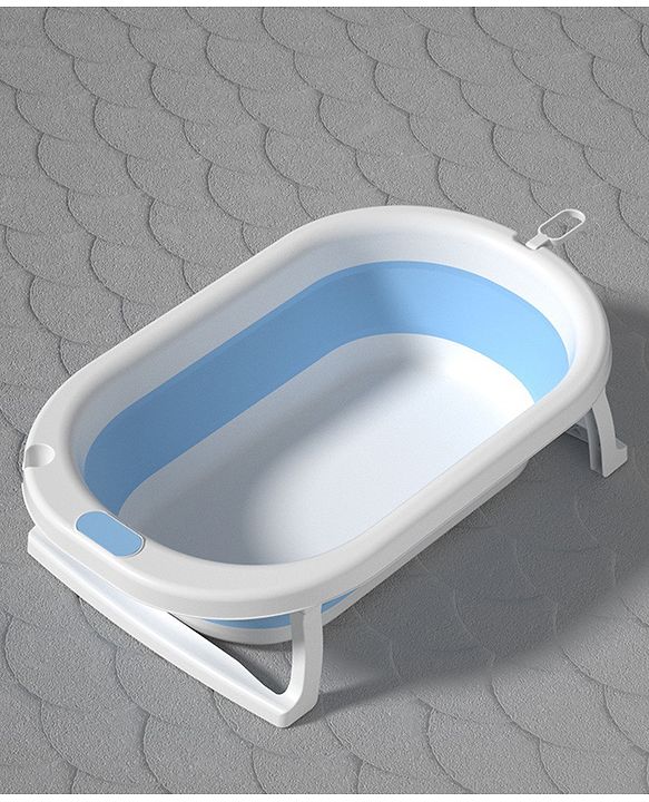 Babyhug Foldable Baby Bathtub - Blue - Free Size| Ideal for Infants & Toddlers| For Boys & Girls| Drain Plug| Non-slip Base| Travel Friendly| Compact Fold for Easy Storing