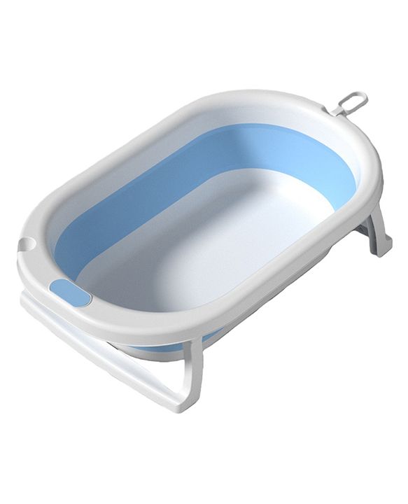 Babyhug Foldable Baby Bathtub - Blue - Free Size| Ideal for Infants & Toddlers| For Boys & Girls| Drain Plug| Non-slip Base| Travel Friendly| Compact Fold for Easy Storing