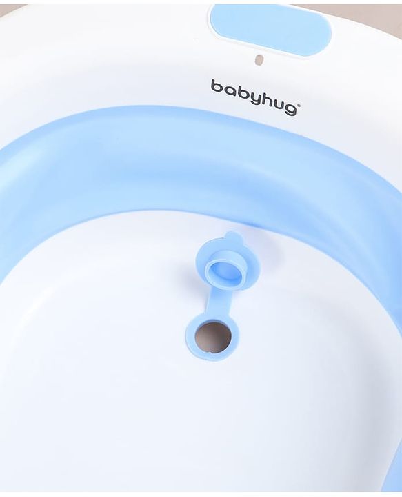 Babyhug Foldable Baby Bathtub - Blue - Free Size| Ideal for Infants & Toddlers| For Boys & Girls| Drain Plug| Non-slip Base| Travel Friendly| Compact Fold for Easy Storing