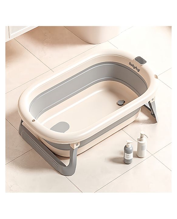 Babyhug Foldable Baby Bathtub - Blue - Free Size| Ideal for Infants & Toddlers| For Boys & Girls| Drain Plug| Non-slip Base| Travel Friendly| Compact Fold for Easy Storing