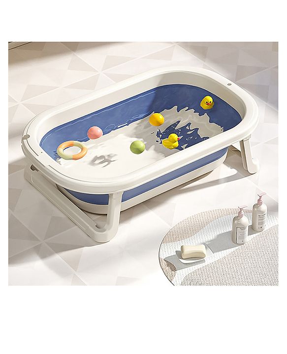Babyhug Foldable Baby Bathtub - Blue - Free Size| Ideal for Infants & Toddlers| For Boys & Girls| Drain Plug| Non-slip Base| Travel Friendly| Compact Fold for Easy Storing