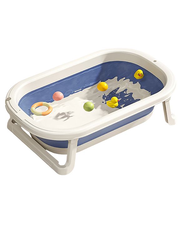 Babyhug Foldable Baby Bathtub - Blue - Free Size| Ideal for Infants & Toddlers| For Boys & Girls| Drain Plug| Non-slip Base| Travel Friendly| Compact Fold for Easy Storing