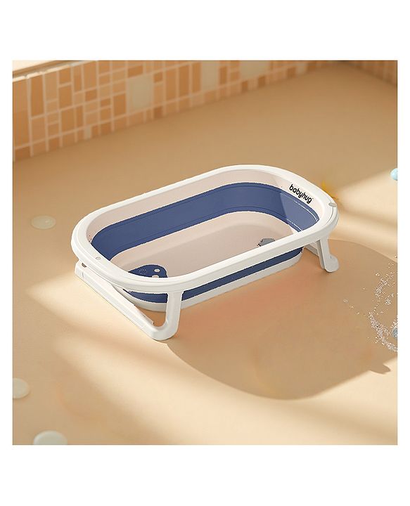 Babyhug Foldable Baby Bathtub - Blue - Free Size| Ideal for Infants & Toddlers| For Boys & Girls| Drain Plug| Non-slip Base| Travel Friendly| Compact Fold for Easy Storing