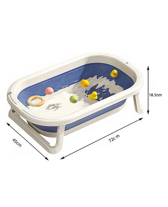 Babyhug Foldable Baby Bathtub - Blue - Free Size| Ideal for Infants & Toddlers| For Boys & Girls| Drain Plug| Non-slip Base| Travel Friendly| Compact Fold for Easy Storing