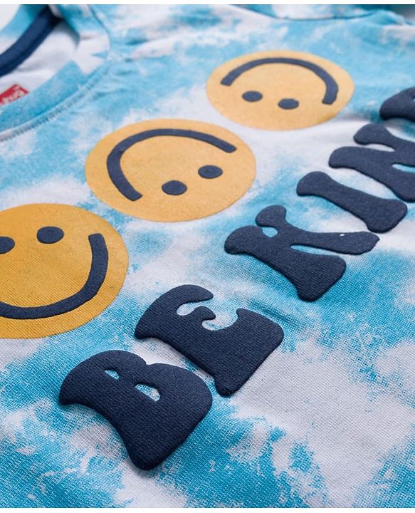 Babyhug 100% Cotton Knit Full Sleeves T-Shirt with Smiley & Be Kind Text Print - Blue