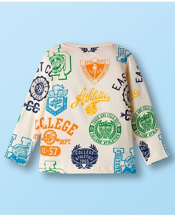 Babyhug 100% Cotton Knit Full Sleeves T-Shirt with East Coast Text Print - White