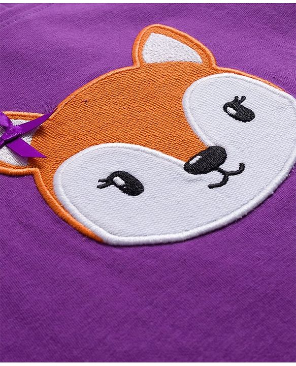 Babyhug 100% Cotton Knit Full Sleeves T-Shirt with Deer Patch Embroidery & Frill Detailing - Purple