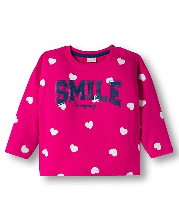 Babyhug 100% Cotton Knit Full Sleeves T-Shirt with Heart Print - Pink