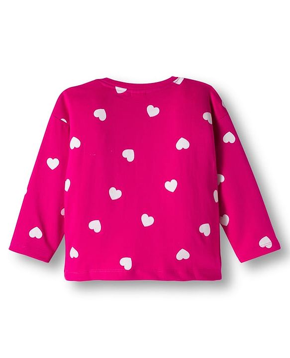 Babyhug 100% Cotton Knit Full Sleeves T-Shirt with Heart Print - Pink