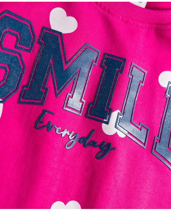 Babyhug 100% Cotton Knit Full Sleeves T-Shirt with Heart Print - Pink