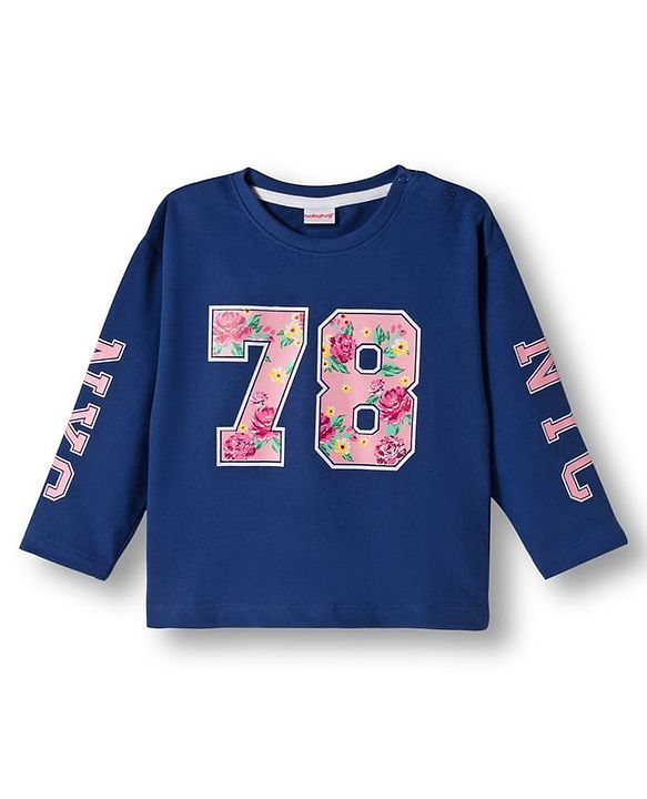 Babyhug 100% Cotton Knit Full Sleeves T-Shirt with Sport Theme Print - Royal Blue