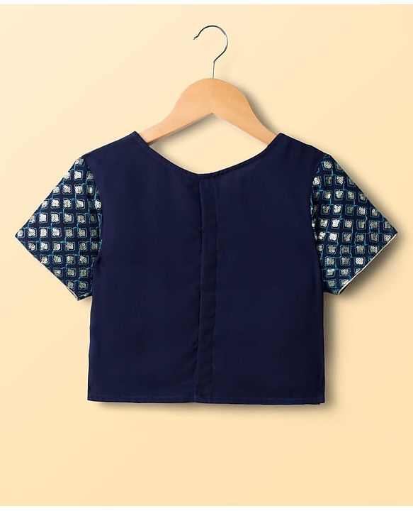 Pine Kids Woven Half Sleeves Choli Lehenga & Dupatta Set With Sequin Detailing - Blue