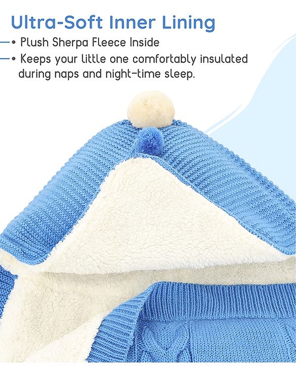 Babyhug Premium Hooded Knitted Blanket Sleeping Bag with Soft Fur Lining - Brown| Warm & Cozy Winter Wrapper| Machine Washable| Button Closure