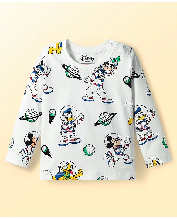 Babyhug Disney Single Jersey Knit Full Sleeves T-Shirts with Mickey & Friend Graphic Pack of 3 - Red Blue & White