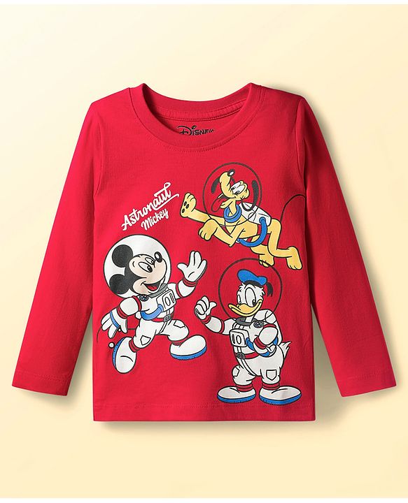 Babyhug Disney Single Jersey Knit Full Sleeves T-Shirts with Mickey & Friend Graphic Pack of 3 - Red Blue & White
