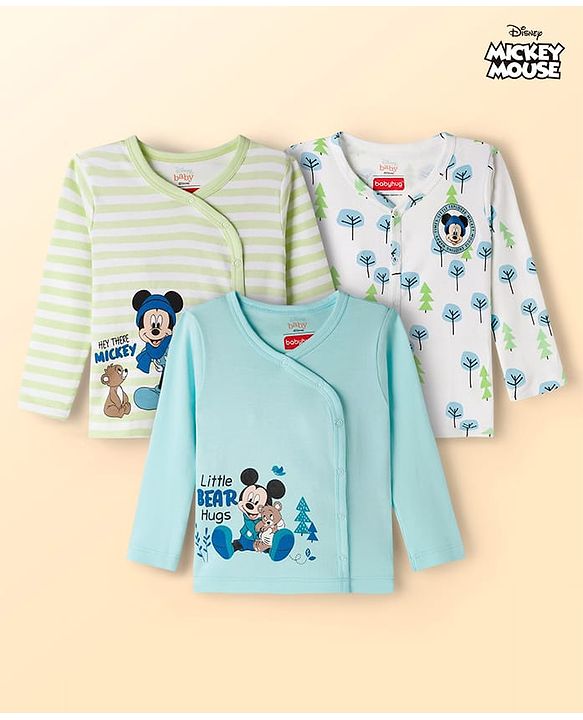 Babyhug Disney Interlock Knit Full Sleeves Jhablas with Mickey Mouse Graphics Pack of 3 - Multicolour